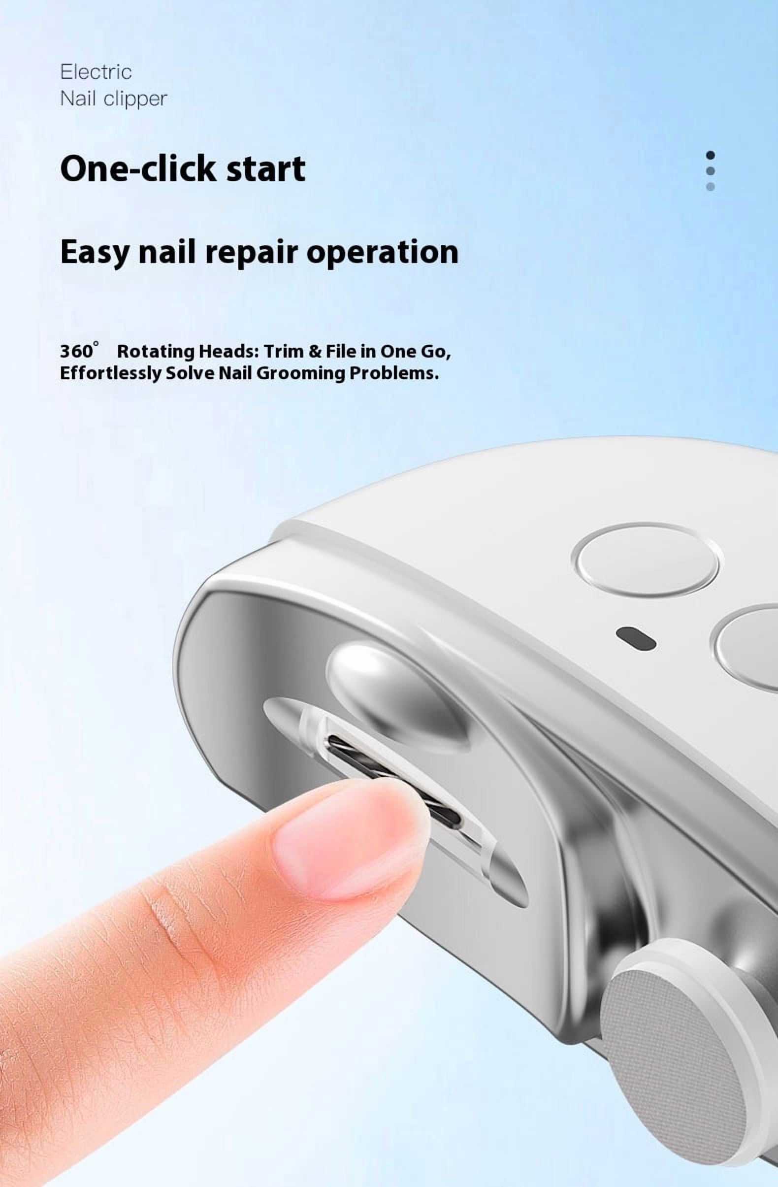 New Upgraded 2-in-1 Multi Functional Electric Nail Clipper, Electric Nail Trimmer with Scrap Storage & 3 Speeds, Rechargeable Portable Safety Fingernail Trimmer for Baby/Kids/Adults/Seniors (White)