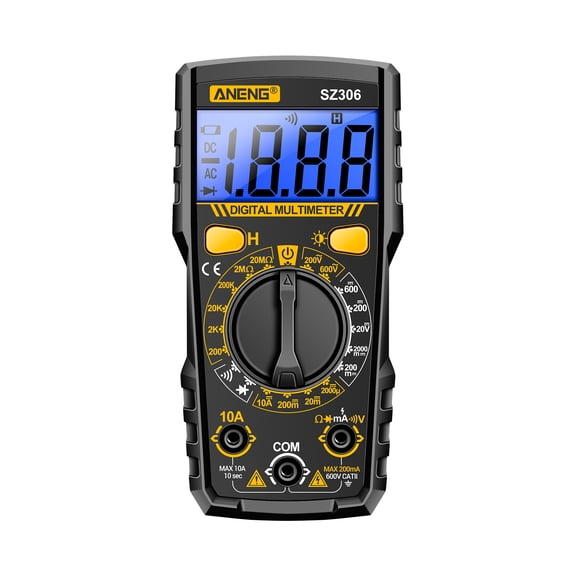 ANENG SZ306 Digital Multimeter - AC/DC Voltage, Current, Resistance, Diode & Continuity Tester, Data Hold, Auto Shutoff, LCD Backlight, Portable Electrical Tool for Electricians & DIY Hobbyists,Black