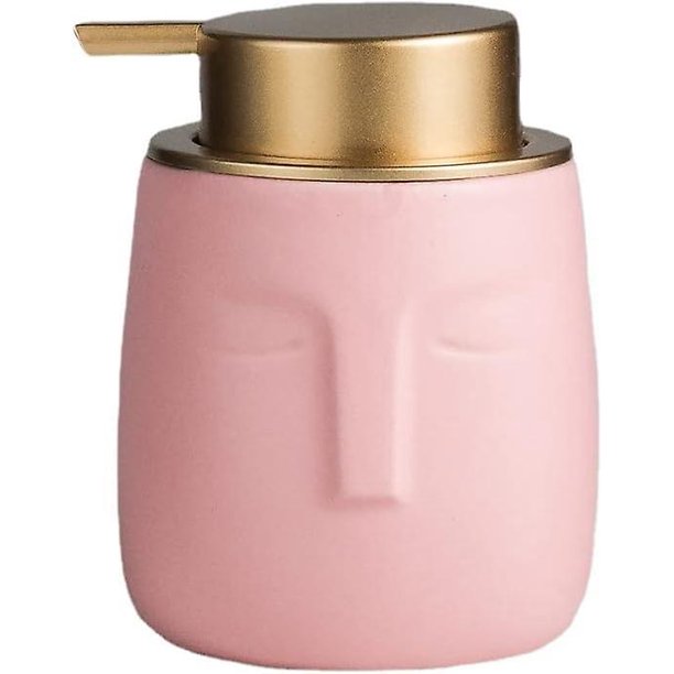 Botella de cerámica con forma con bomba mate dorada a prueba de óxido, dispensador de loción decorativa (rosa)