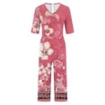 thumbnail image 5 of Edvintorg Jumpsuits for Women 2025 Summer Vintage Floral Printed Short Sleeve V Neck Back Zipper Wide Leg Jumpsuit with Pocket Casual Loose Overalls for Women, 5 of 5