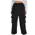 thumbnail image 3 of Feancey Plush Pajama Pants for Women Fleece Cargo Sweatpants Winter Fuzzy Warm Pj Bottoms Cinch Bottom Casual Baggy Trousers with Pockets Black M, 3 of 8
