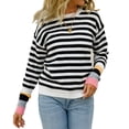 thumbnail image 1 of Suéter Informal de Cuello Redondo y Larga para Mujer, Jersey de Punto A Rayas A . Negro S, 1 of 10