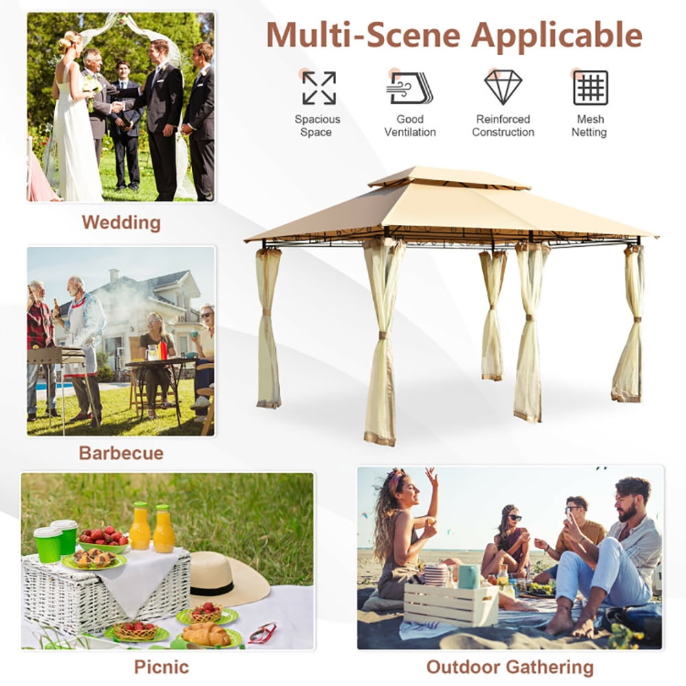 Aimee Lii 10 x 13 Feet Tent Canopy Shelter with Removable Netting Sidewall, Backyard Canopy Gazebo for Party Wedding BBQ Events, Tan Aimee Lii 10 x 13 Feet Tent Canopy Shelter with Removable Netting Sidewall, Backyard Canopy Gazebo for Party Wedding BBQ Events, Tan
