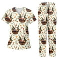 thumbnail image 2 of Maternity Scrubs For Nurses，Women's Short-Sleeve Easter Print Nursing Scrubs Set with Pockets，Camel，S, 2 of 5