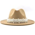 thumbnail image 3 of Baberdicy Hat Women's British Fashion Elegant Jazz Hat Pearl Ring with Top Hat Big Brim Hat Ladies Woolen Hat Bucket Hat Beige, 3 of 3