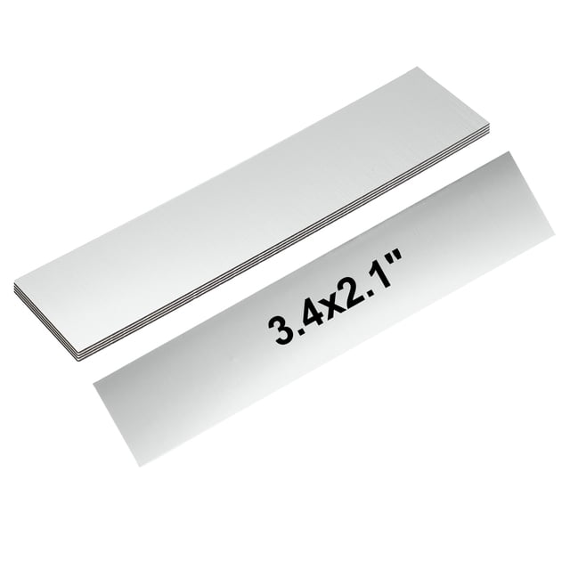 Uxcell 5 piezas Placas de Nombre Grabadas 2" x 10" x 0.05" ABS Placa de Nombre Personalizada Grabada con Láser en Blanco para Placas de Nombre, Plata Cepillada