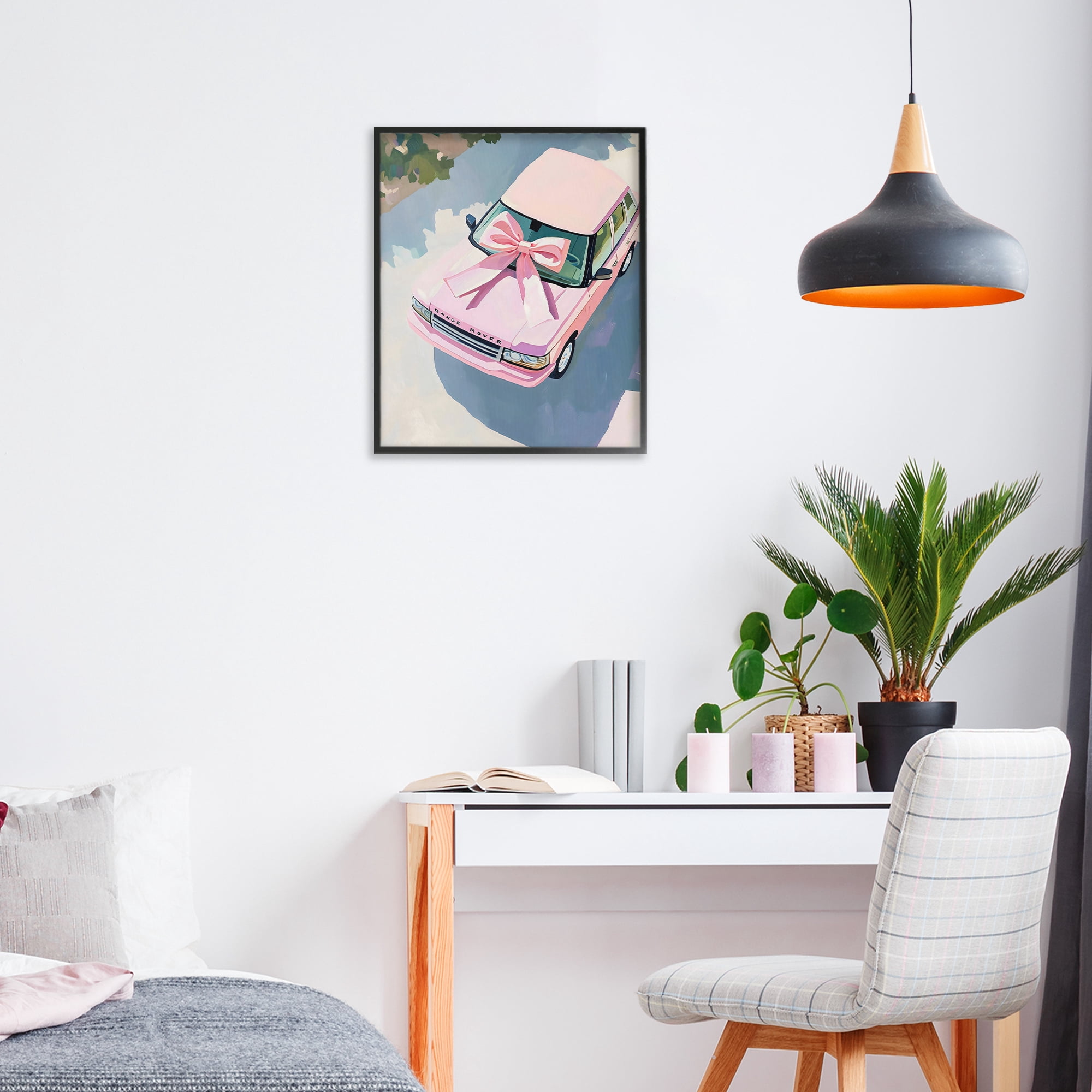 Stupell Industries Pink Luxury Rover with Ribbon Black Framed Giclee Art, design by The Prints Vibe