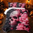 thumbnail image 2 of Erosebridal Spooky Skeleton Quilt Full, Hippie Peony Flower Full Bedspread Sets for Girls, Pink Black, 3-Piece 1 Coverlet and 2 Pillowcases, 2 of 7