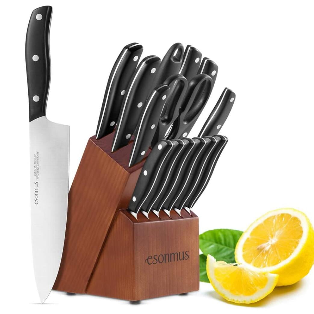 Walker Edison 15 Piece Stainless Steel Knife Block Set