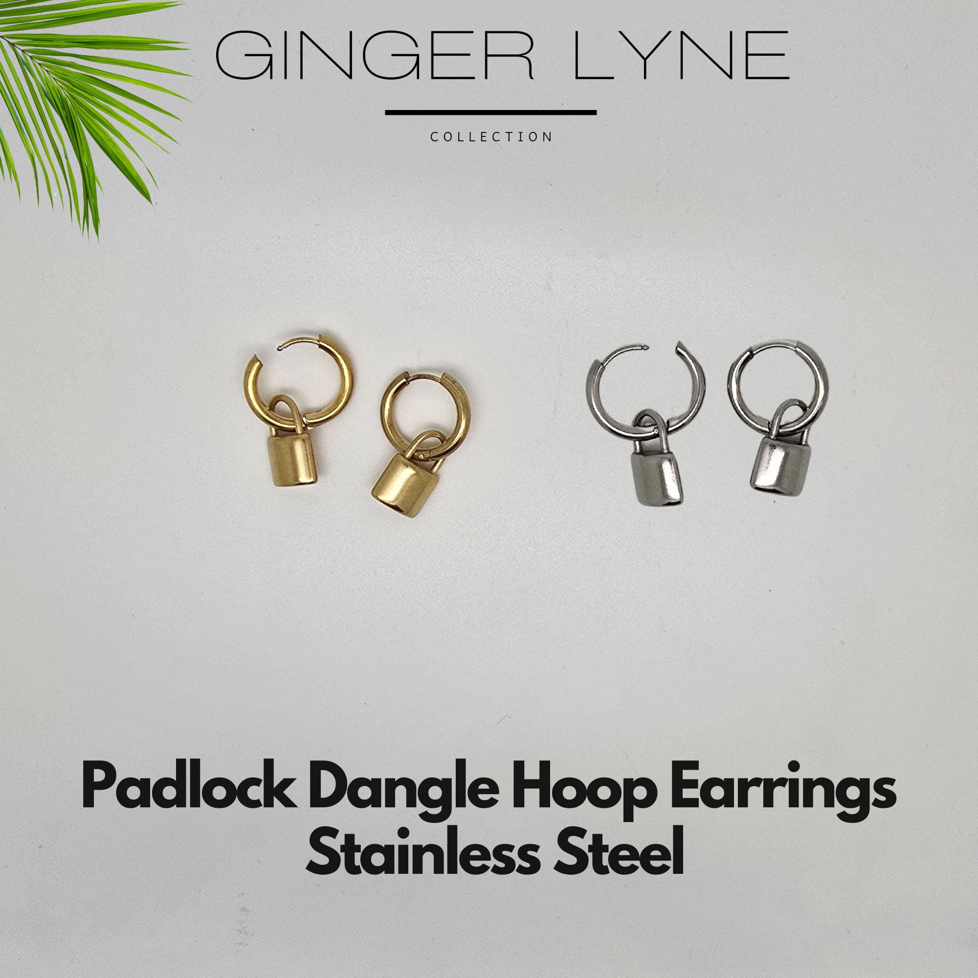 Padlock Dangle Hoop Earrings for Women Gold or Silver Stainless Steel Ginger Lyne Collection