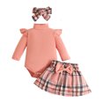 thumbnail image 4 of YWIYIUD InfantBaby Girl Clothes Sets 3PCS Fall Winter Ruffle Sleeve Ribbed Romper Plaid Mini Skirt Headband Set for Toddler Girls Bow Skirt with Headband Outfits InfantBaby Girl Clothing 3-6 Months, 4 of 8