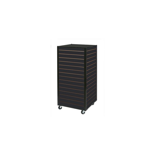 Black Framed Rolling Slatwall Tower 23 5/8"W x 23 5/8"D x 52 1/4" H
