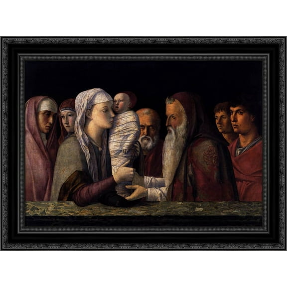 Presentation at the Temple 24x20 Black Ornate Wood Framed Canvas Art by Bellini, Giovanni