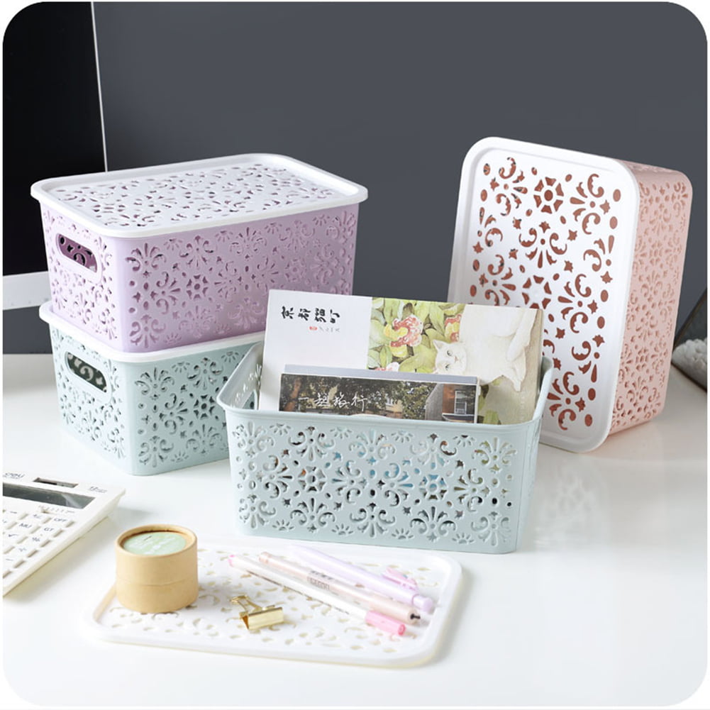 Blush The Lakeside Collection Set of 3 Stackable Lace-Design Bins with Lids