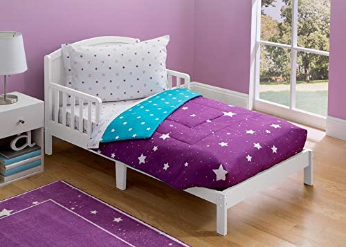 Delta Children Reversible Girls Toddler 4 Piece Bedding Set Fitted Sheet, Flat 