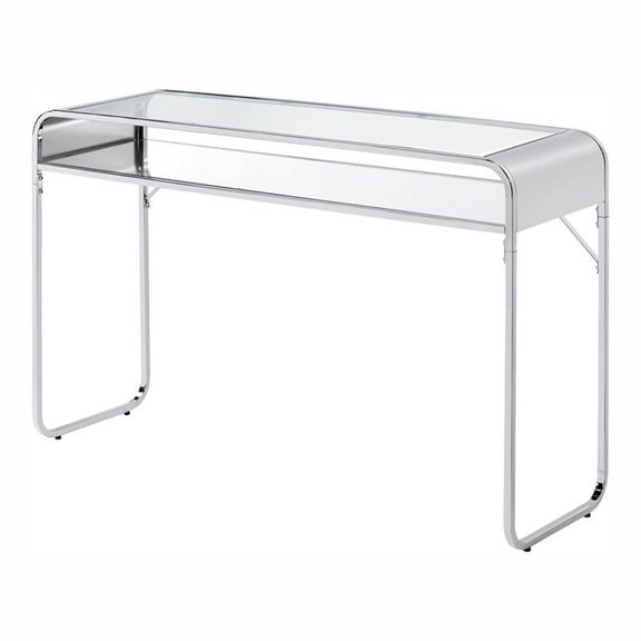 Furniture of America Mexller Contemporary Glass Top Console Table in Chrome
