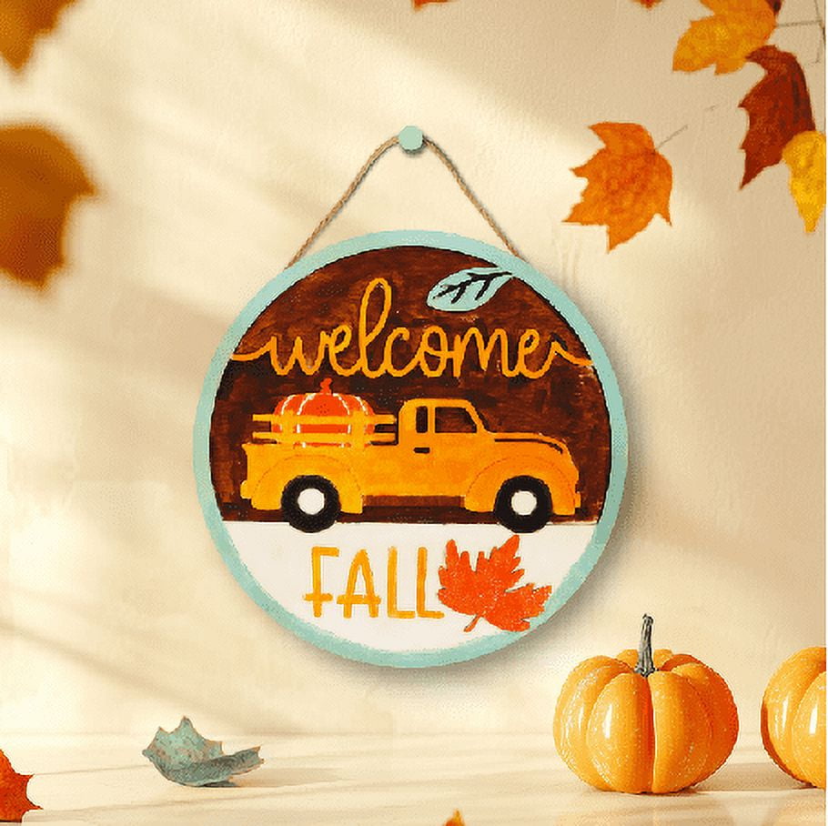 Front Door Hanging Decor, Wooden Welcome Fall Crafting Decor with Paint Kit, 11.8 x 11.8 Inches