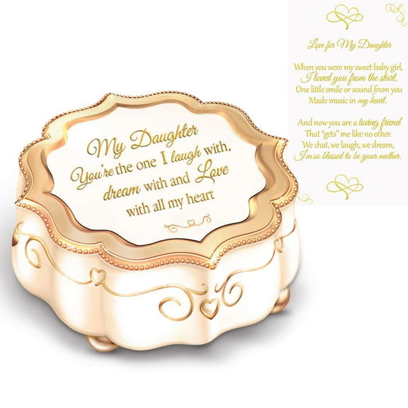 The Bradford Exchange My Daughter I Love You With All My Heart Music Box Handcrafted Heirloom Porcelain with 22K-Gold Accents 2-inches