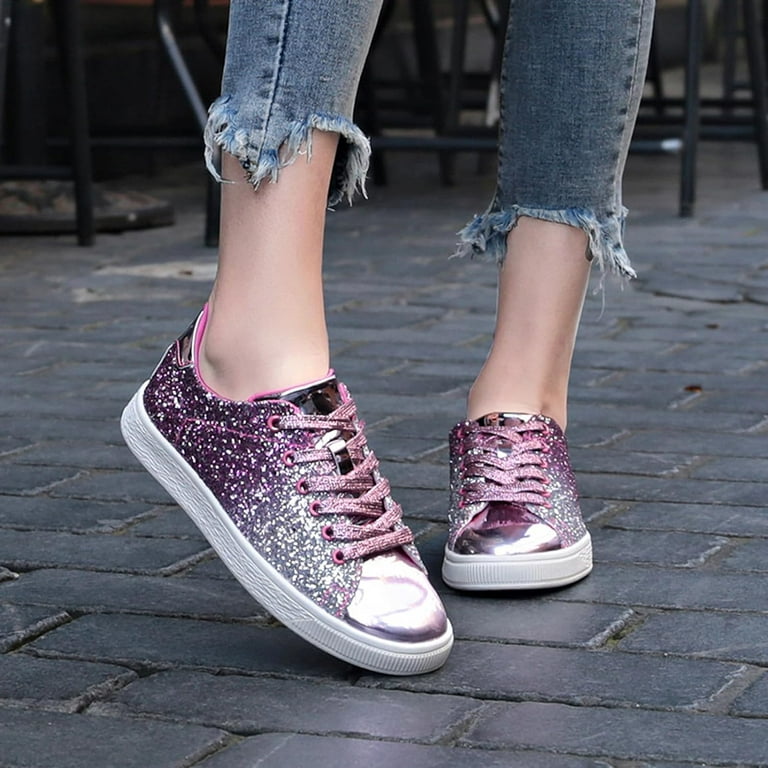 Cyiecw Women's Glitter Shoes Fashion Shiny Sequin Tennis Sneakers