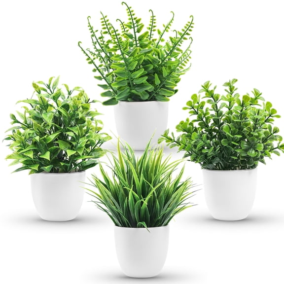 4 Pack Fake Plants Small Artificial Faux Potted Plants for Living Room Home Office Farmhouse Bathroom Kitchen Decor Indoor
