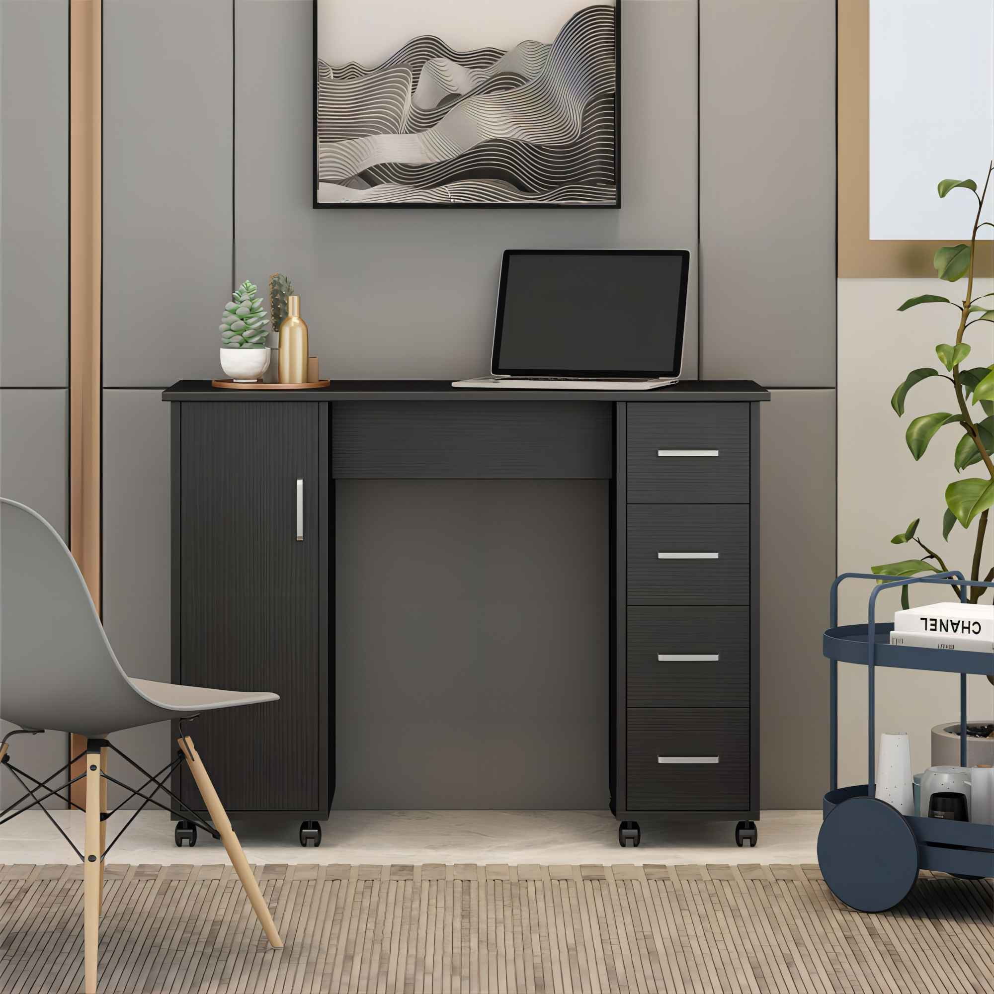 DEALTOPS Computer Desk with Multiple Drawers and Locker for Home and Office - Black