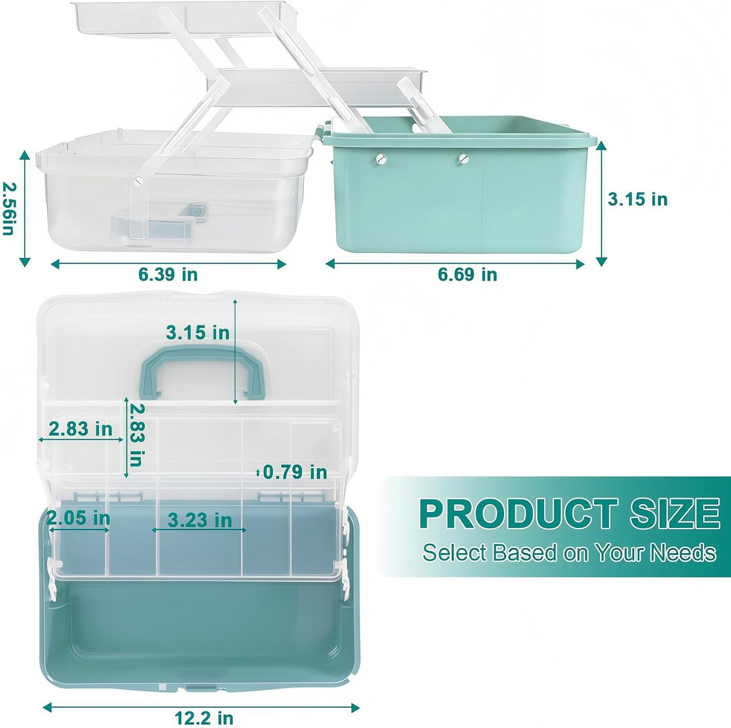 Craft Storage Box 3-Layer Plastic Organizers and Storage, Portable Art Supply Organizer with Handle, Dividing Organizer, Folding Arts Crafts for Sewing, Medicine, Tool