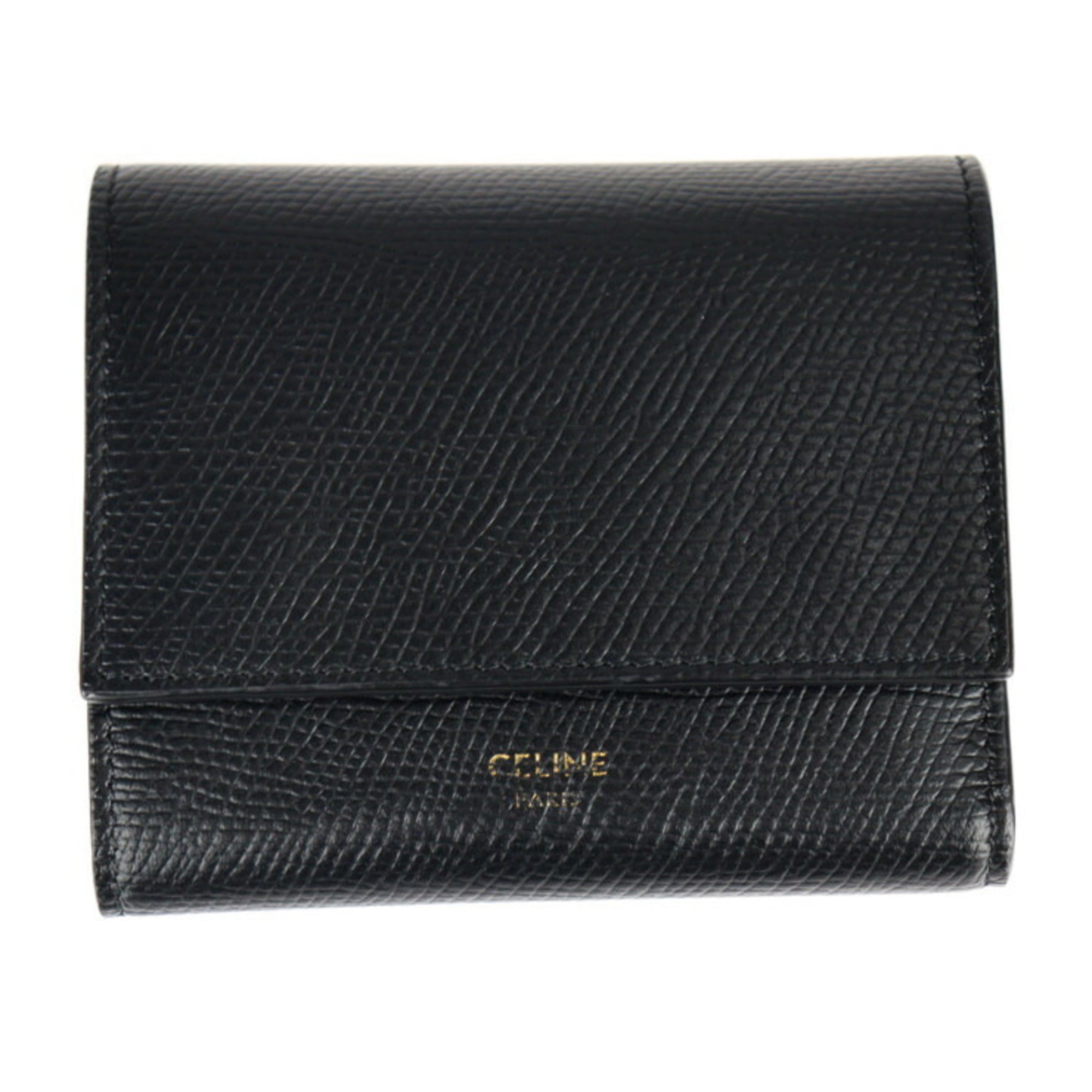 SMALL TRIFOLD WALLET IN GRAINED CALFSKIN - BLACK