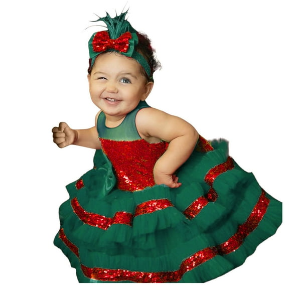Generic Pageant Dresses for Toddler Girls Kids Bowknot Tulle Pageant Gown Christmas Xmas Party Princess Wedding Dress for Evening Formal Dance Gowns(12-18 Months,Green)