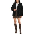 thumbnail image 2 of Women's Faux Fur Coat Lapel Warm Overcoat with Pockets Winter Fluffy Jackets L Black, 2 of 6