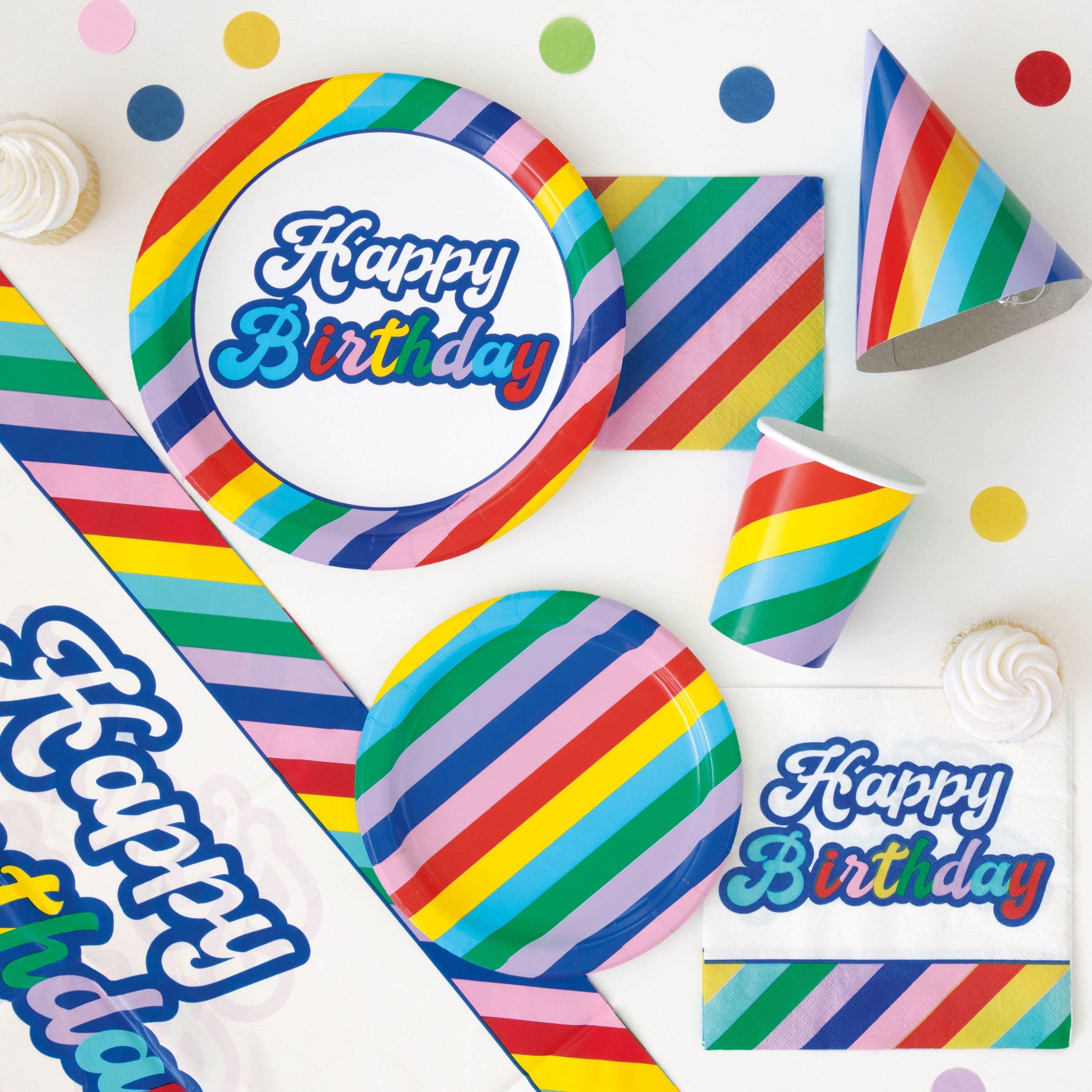 Retro Rainbow Birthday Paper Party Hats, 4 Count, by Way To Celebrate