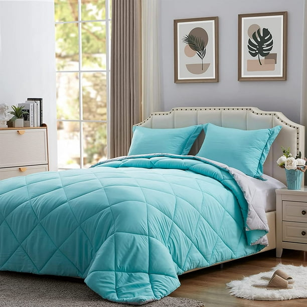 Lightweight Comforter Set Twin Size Down Alternative Solid Thin Microfiber Reversible Summer Bedding With 1 Pillow Sham Xl Aqua Blue Light Grey Com Lightweight Comforter Set Twin Size, Light Blue Comforter Set Twin Xl Sizes
