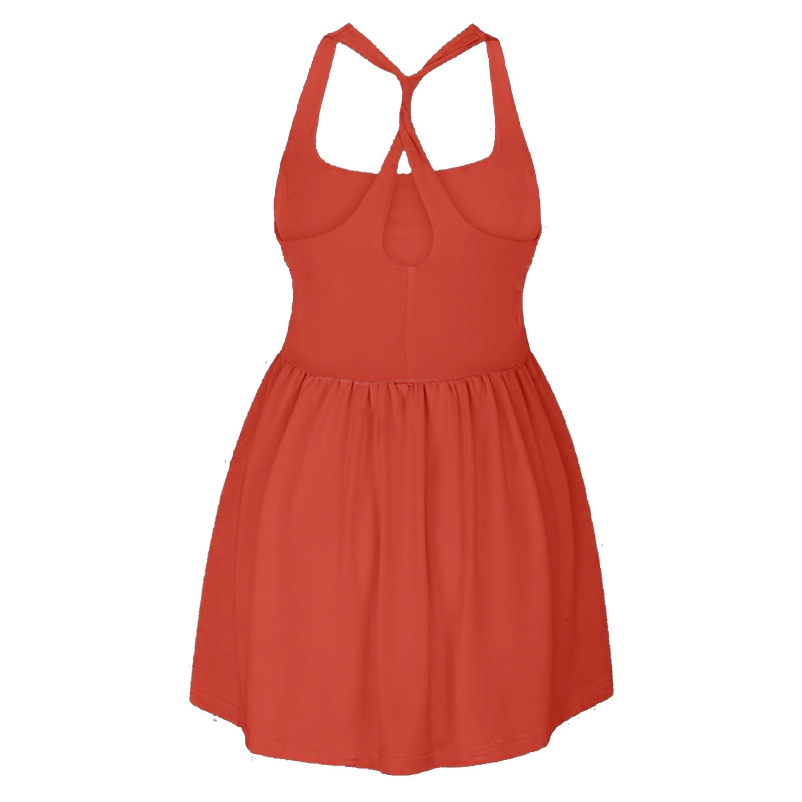CUZIBR Women Tennis Dresses With Shorts High Waist Sleeveless Fit And Flare Square Neck Pleated Breathable Soft Casual Workout Athletic Romper Dress,Red,S