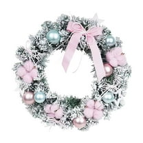 Evergreen Pine Wreath Artificial Greenery Christmas Garland Real Touch Natural Cedar Garland with Pink Bow Front Door Wall Window Decoration Christmas Decor 15.7 inch