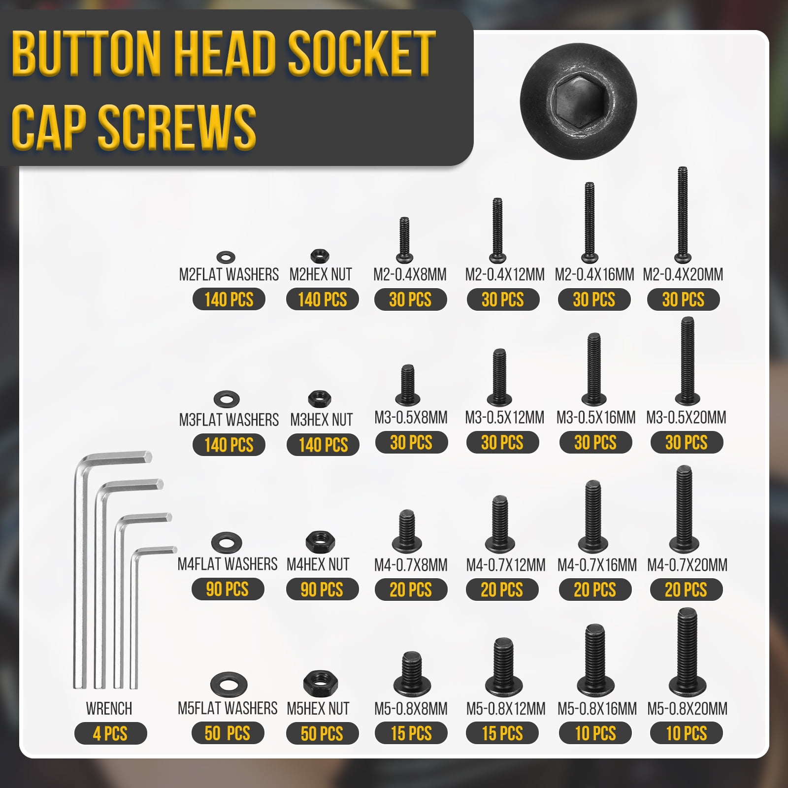 Uxcell 1210Pcs M2 M3 M4 M5 Button Head Socket Cap Screws - Carbon Steel Bolts Nut Set