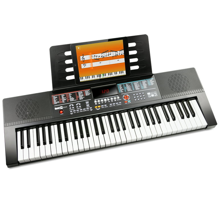Rockjam 61-Key Keyboard Piano Kit with Keyboard Stand, Sheet Music Stand,  Piano Note Stickers & Lessons
