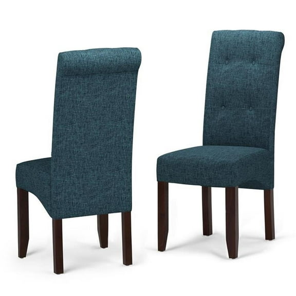 Pemberly Row Tufted Chair (Set of 2) in Denim Blue Linen Look Fabric