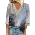 thumbnail image 2 of Taylonsss Fashion Women's Summer V-Neck 3/4 Sleeve Lace Print Casual T-shirt Blouse, 2 of 5