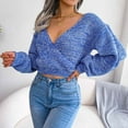 thumbnail image 5 of Womens Lantern Long Sleeve Deep V Neck Crop Sweater Tops Trendy Knitted Fall Sweater Pullover for Women, 5 of 7