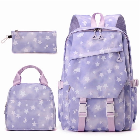 JCCXIN Kids School Backpack For Girl With Lunch Box Pencil Case 3 PC Sets Primary Middle High School College Backpacks Tie Dye Cute Stars Graphic Lightweight Large Capacity Funny Travel Bags,Purple