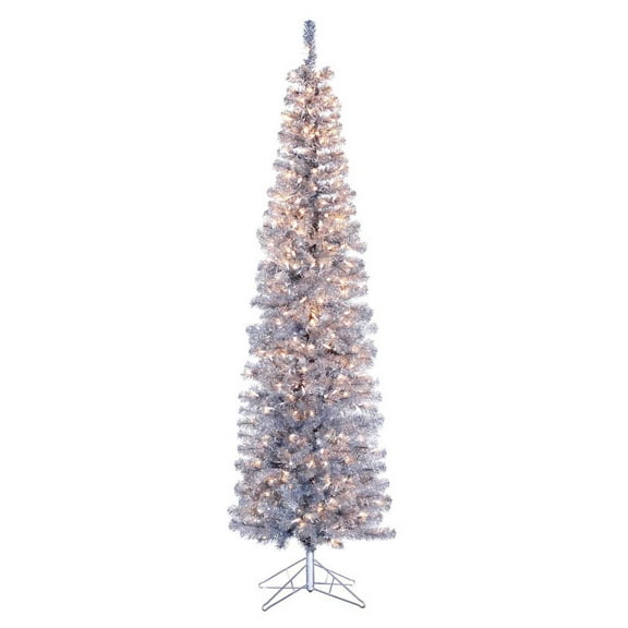 Kurt S. Adler- Inc. TR2334 Kurt Adler 7' Pre-Lit Silver Tinsel Slim Winchester Tree