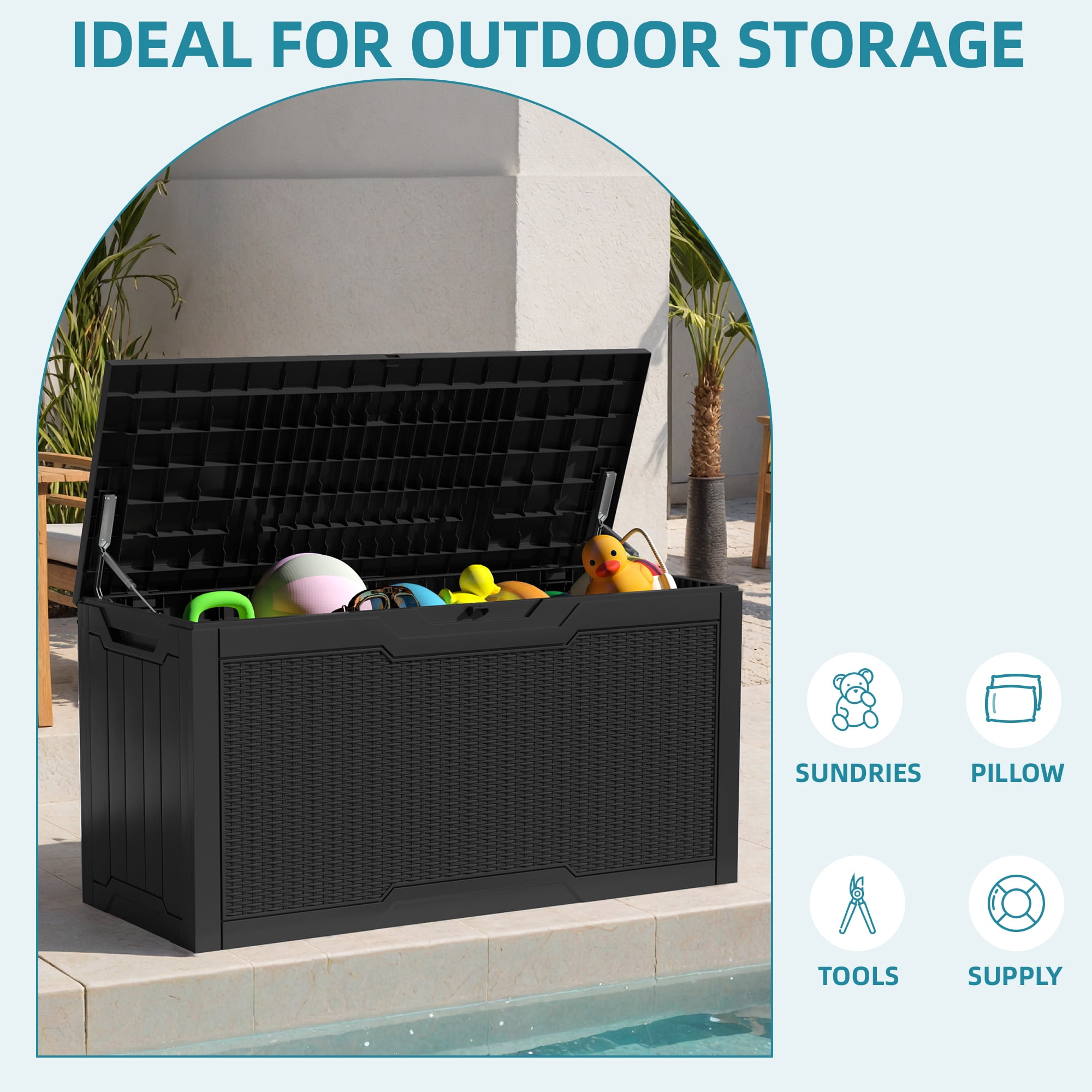 Uforic 80 Gallon Resin Deck Box,Outdoor Storage Box with Lockable lid for Patio Furniture, Waterproof,Black