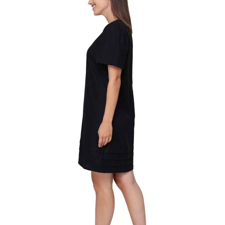 Nicole Miller Women's V-Neck Linen Blend Mini Dress-Black / M, Size: Medium Nicole Miller Women's V-Neck Linen Blend Mini Dress-Black / M, Size: Medium