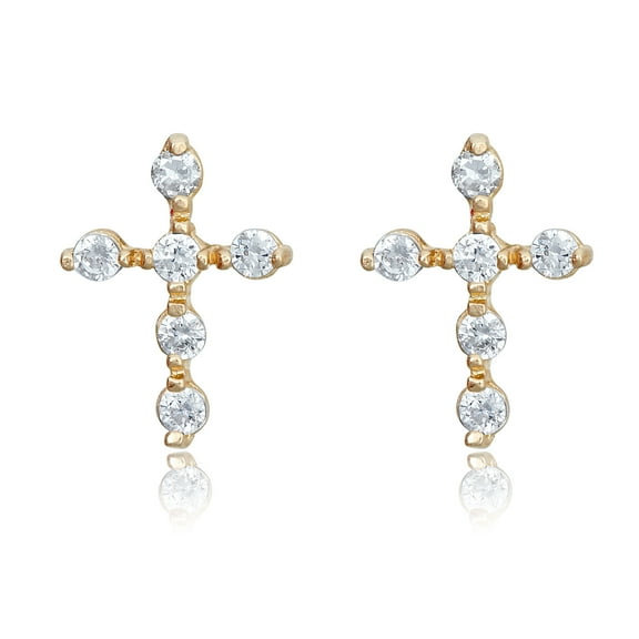 AVORA 10K Yellow Gold Cross Simulated Diamond CZ Stud Earrings