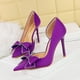 thumbnail image 2 of Zapatos de boda para mujer, para banquetes, de tacón alto, sencillos, con tacones finos, boca baja, diamantes de imitación, punta puntiaguda, con agujeros laterales y lazo, 2 of 5
