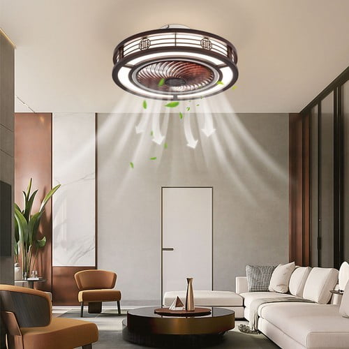 20'' Ceiling Fans Light Flush Mount Fandelier Remote Dimmable/Wind Speed/Timer Reddish Brown