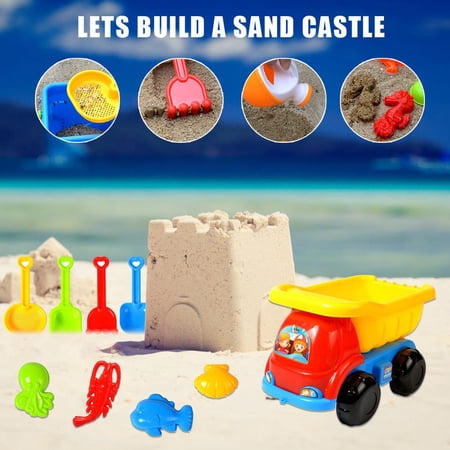 Wagon De Plage B.Toys Avec 10 Accessoires - Set Jeu Sable Pour Enfants 18 Mois+, Tamis, Seau, Pelle Rouge
