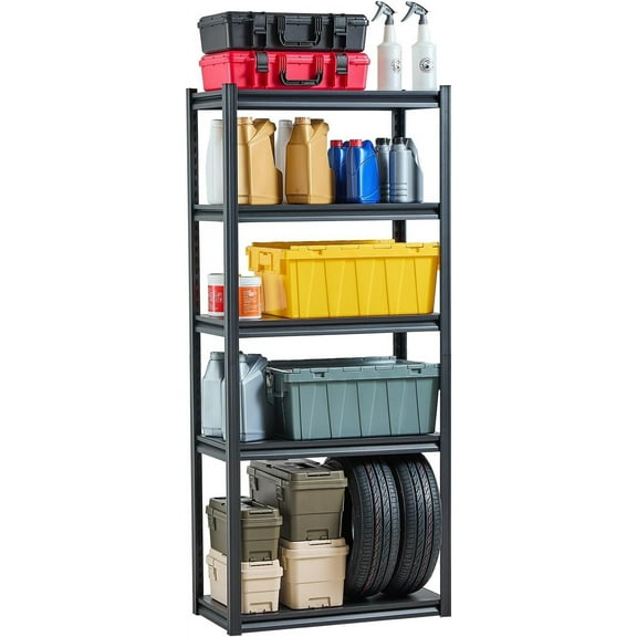 VibrantEcho Storage Shelves, 2000 lbs, 5 Tier Garage Storage Shelving, 16" D x 32" W x 72" H Adjustable Metal Shelves for Garage Shelves Utility Rack Shelf, Ideal for Kitchen, Warehouse, Black