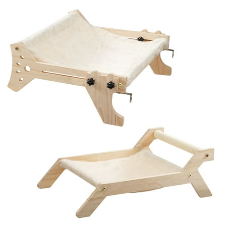 HOOBRO Raised Cat Beds, Set of 2, Cat Sill Window Perch with Support Legs, Indoor Elevated Cat Hammocks, Soft Plush Cat Beds for Window and Floor, Natural NL44CS03