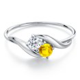 thumbnail image 3 of Gem Stone King 10K White Gold Round White Topaz and Yellow Sapphire Ring for Women (0.38 Cttw, Round 3.5MM, Gemstone November Birthstone, Size 9), 3 of 6