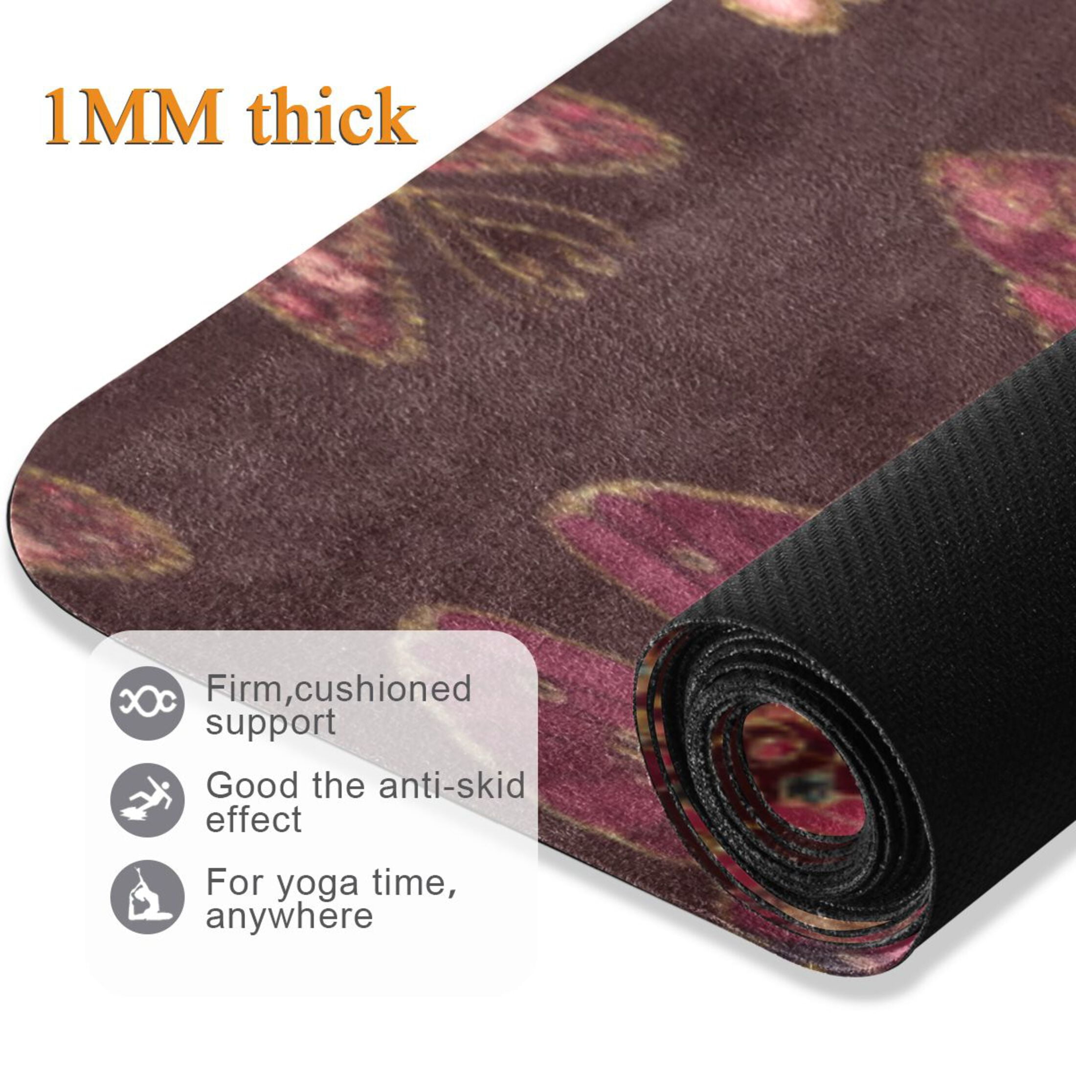 BZSMCE Yoga Mat Women Fitness Mat Gothic Butterfly Heart Tapestry Pattern
